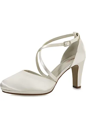 Rainbow Club Bridal Shoes Olaila - Ladies, Two-Piece Pumps, Ivory/Cream, Satin, Simple, Comfortably Padded, Strap, Size 36 EU (UK 3)