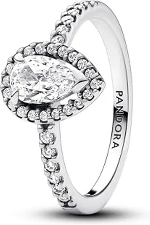 PANDORA Timeless Sterling silver teardrop ring with clear cubic zirconia, 56