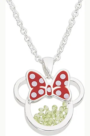Disney Minnie Plated Brass with Red enamel Bow August Birthstone Floating Stone Necklace CF00308SAUGL-Q.PH
