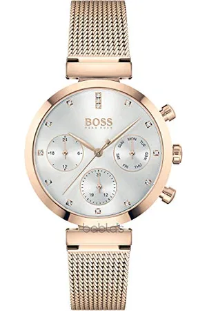 HUGO BOSS Analogue Multifunction Quartz Watch for Women with Carnation Gold Colored Stainless Steel mesh Bracelet - 1502553