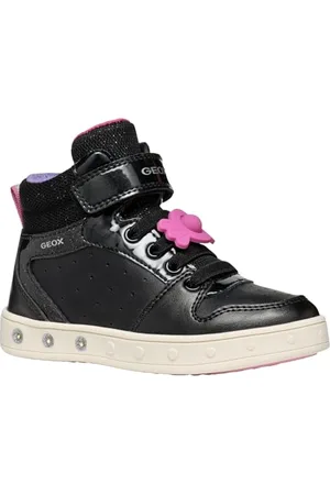 Geox J Skylin Girl B Sneaker, Black/Fuchsia, 1 UK