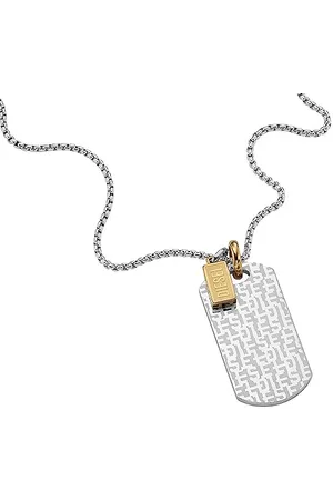 Diesel Necklace for Men Two-Tone Stainless Steel Dog Tag Necklace, Length: 600mm+50mm, Width: 20.5mm, Height: 41mm, DX1431931