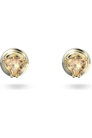 Swarovski Stilla Stud Earrings, Amber Trilliant Cut Stones in a Gold Tone Plated Setting, from the Stilla Collection