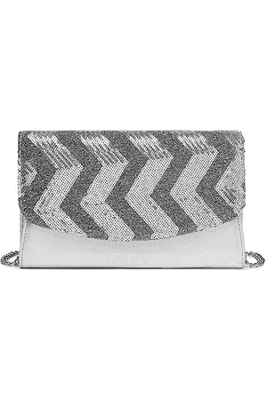 MISS LULÙ Small Clutch for Women with Shining Sequins, Detachable Silver Chain, Evening Bag for Party