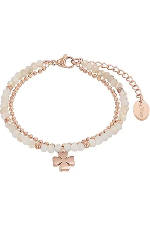 QS by s.Oliver Bracelet stainless steel woman bracelet, with glass, 16+4 cm, rose-colored, cloverleaf, comes in jewelry gift box