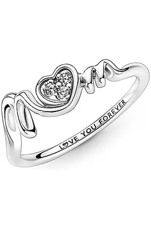 PANDORA Moments Mom Pavé Heart sterling silver ring with clear cubic zirconia, 54