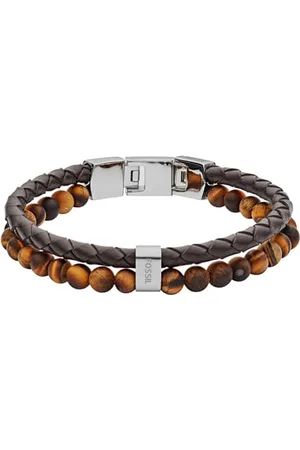Fossil Bracelet for Men Vintage Casual, Inner length: 180mm - 195mm brown Leather Bracelet, JF03118040