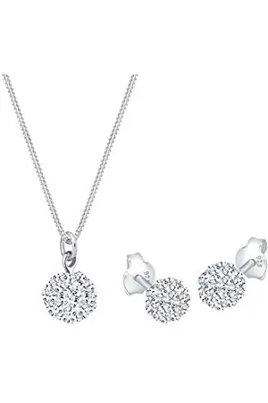 Elli Jewelry Set Ladies Ball Pendant Set Stud Earrings with Crystals in 925 Sterling Silver