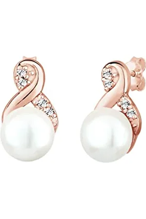 Elli Earrings Ladies Stud Earrings Infinity Elegant with Freshwater Cultured Pearl and Crystals in 925 Sterling Silver