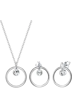 Elli Jewelry Set Ladies Basic Circle Pendant Set Ear Hanger with Crystals in 925 Sterling Silver