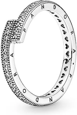 PANDORA Signature Sparkling Overlapping sterling ring with clear cubic zirconia, 54