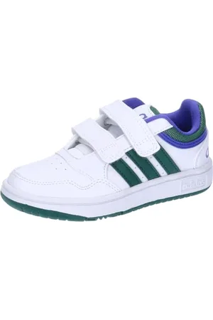 adidas Hoops Lifestyle Basketball Hook-and-Loop Shoes, Cloud White/Collegiate Green/Lucid Blue, 2 UK
