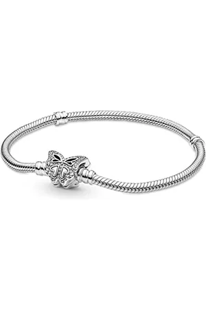 PANDORA Moments Snake chain sterling silver bracelet with butterfly clasp with cubic zirconia, 23