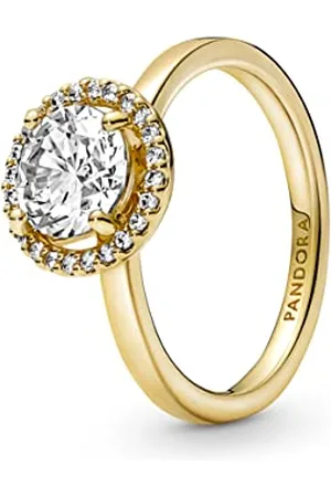 PANDORA Timeless 14k -plated Sparkling Round Halo ring with clear cubic zirconia, 54