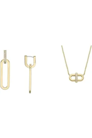 Fossil Damen Ohrringe und Halskette Heritage, goldfarbener Edelstahl, Set