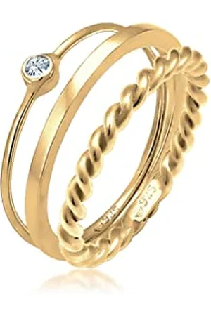 Elli Ring Ladies Set Solitaire Basic Twisted with Crystal in 925 sterling silver