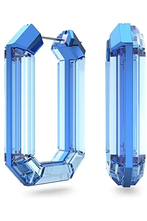 Swarovski Octagon Hoop Earrings, Fully Cut Blue Crystal with a Subtle Aluminium Fastner, from the Lucent collection