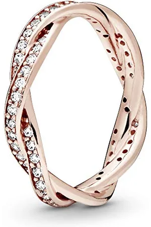 PANDORA Timeless Braided 14k rose gold-plated ring with clear cubic zirconia, 48