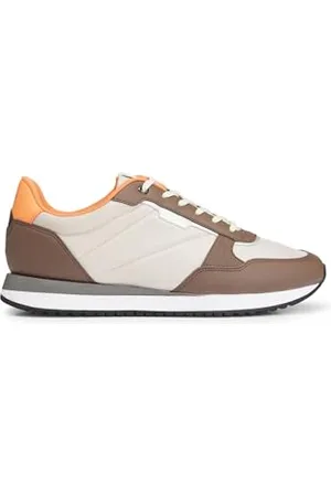 HUGO BOSS Mens Kai Runn Mixed-Material Trainers with pop-Colour Details Size 12