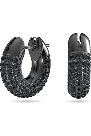 Swarovski Hoop Earrings, Pair of Pavé, Black Crystal, Ruthenium Tone Plated Hoops, from the Dextera Collection