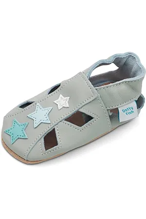 Dotty Fish Soft Leather Baby Shoes with Suede Soles. Boys & Girls. Grey Sandals with Stars. 12-18 Months (5 UK Child)