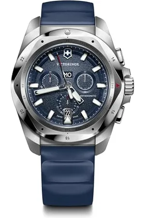 Victorinox Men’s Watch I.N.O.X. Chrono Ø 43 mm, Swiss Made, Analogue Quartz, Water-Resistant up to 200 m, Rubber Strap, Blue