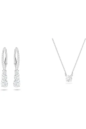 Swarovski Attract Trilogy earrings, , Rhodium plated & Attract necklace, Round cut, , Rhodium plated