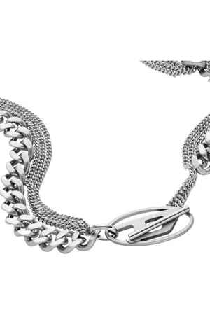 Diesel Unisex Oval D Logo Stainless Steel Necklace, DX1549040