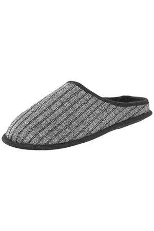 Ego Mens Slippers Mule Style Ribbed Knitted Upper Soft Black Fleece Lining Non-Slip Hard Sole 10 UK