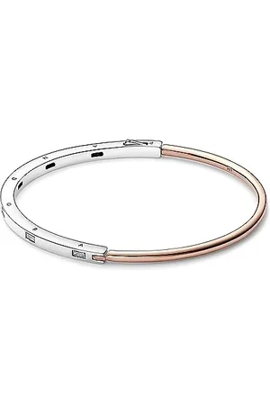 PANDORA Signature Two-tone I-D Pavé sterling silver and 14k -plated bangle with clear cubic zirconia, 3