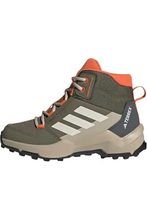 adidas Unisex Terrex AX4R MID Hiking Shoes, Olive Strata/Wonder White/Orange, 13.5 UK