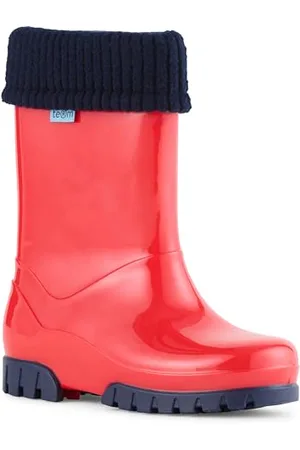 Term Rolltop Wellies for Kids - Unisex Wellington Boots with Removable Warm Inner Socks - Boys and Girls Grippy Tread Wellies - Washable Warm Inner Socks - Color - Size Little Kid UK 4/5