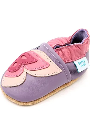Dotty Fish Soft Leather Baby Shoes. Toddler Shoes. Non Slip. Lilac and Pink Butterfly Shoes. Girls. 12-18 Months (5 UK Child)
