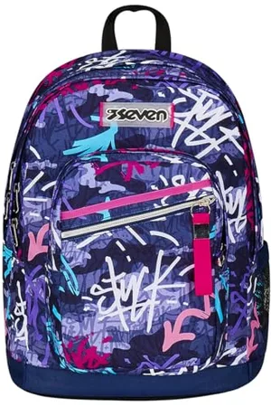 7 for all Mankind GraffitiMix Double Compartment Backpack, , Bottle Pocket, Maxi Capacity, Pre-shaped Backpack, School and Travel Backpack, Children and Youth, , Taglia unica, School