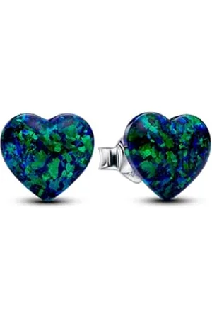 PANDORA Moments Heart sterling silver stud earrings with lab-created opal