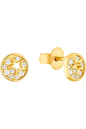 QS by s.Oliver Stud earrings 925 sterling silver girl children earrings, with cubic zirconia synth, 0.6 cm, white, star, Comes in jewelry gift box, 2036458