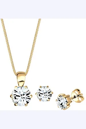 Elli Jewelry Set Ladies Classic Solitaire Pendant Set Stud Earrings with Crystals in 925 Sterling Silver Rose Gold Plated