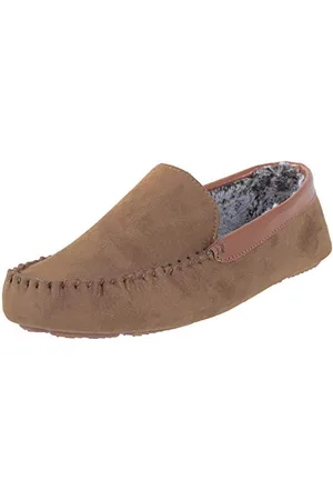 Ego Mens Luxury Faux Suede Moccasin Slippers - Traditional Full Loafer Slippers With Microsuede Upper and Soft Warm Faux Fur Lining Hard Wearing Outer TPR Sole Colour Adults UK Shoe Size 9
