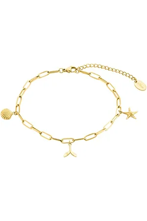 QS by s.Oliver Anklet stainless steel ladies summer jewelry, 22+5 cm, gold, whale, Comes in jewelry gift box, 2034575