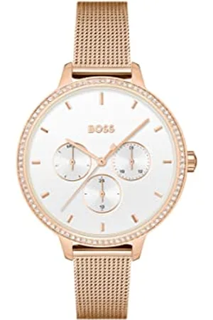 HUGO BOSS Analogue Multifunction Quartz Watch for Women with Carnation Gold Colored Stainless Steel mesh Bracelet - 1502663