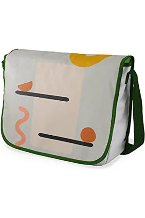 Bonamaison Digitally Printed Messenger School Bag with Khaki Strap for Students, Cross Body Bag, Courier Bag, Shoulder Bag for School, Back to School, Size: 29x36 cm
