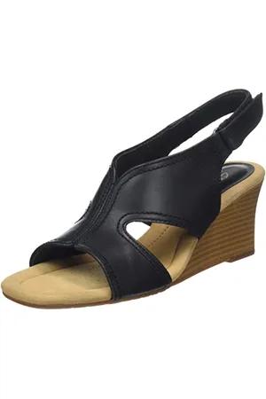 Clarks Women Kyarra Aster Wedge Sandal, Black (Black Leather), 6 UK