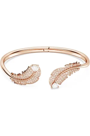 Swarovski Nice Feather Bangle Bracelet, Crystals and Pink Crystal Pavé with Rose Gold-Tone Plating, from the Nice Collection, Size L