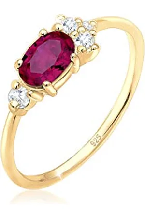 Elli PREMIUM Ring Engagement Classic Zirconia Crystals Synthetic Ruby Gold Plated 925 Sterling Silver