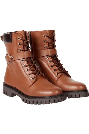 Tommy Hilfiger Women Low Boot Buckle Lace Up Ankle Boots, Brown (Natural Cognac), 3.5 UK