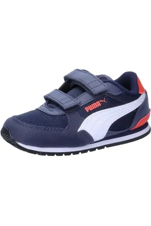 PUMA Unisex Kids St Runner V3 Mesh V Inf Sneakers, Peacoat- White- Red, 4 UK