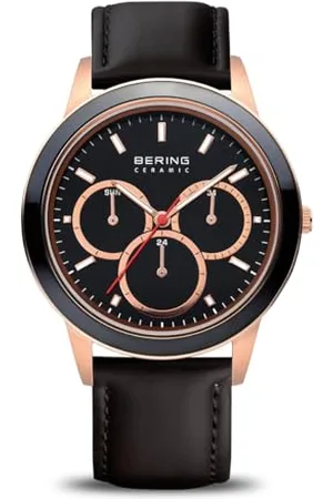 Bering Unisex Analog Quartz ceramic collection Watch with Calfskin Leather Strap and Sapphire Crystal 33840-446