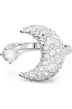 Swarovski Luna Open Ring with Crystals and Moon Motif in a Rhodium Plated Setting, from the Luna Collection, Size 58