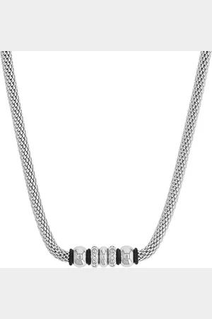 QS by s.Oliver Necklace Stainless Steel Rubber woman Necklace, with Crystal, 42+3 cm, Silver, comes in Jewelry Gift box