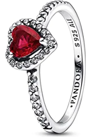 PANDORA Timeless Heart sterling silver ring with cherries jubilee crystal and clear cubic zirconia, 52